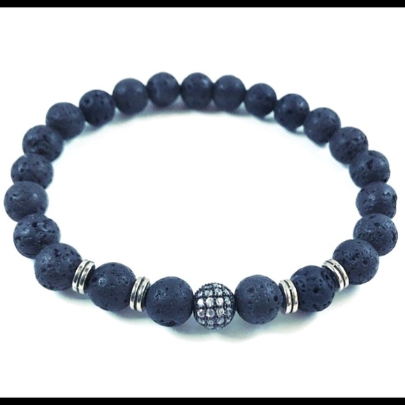 Women Lava rock black rodhium cz ball bracelet - Picture 3 of 10